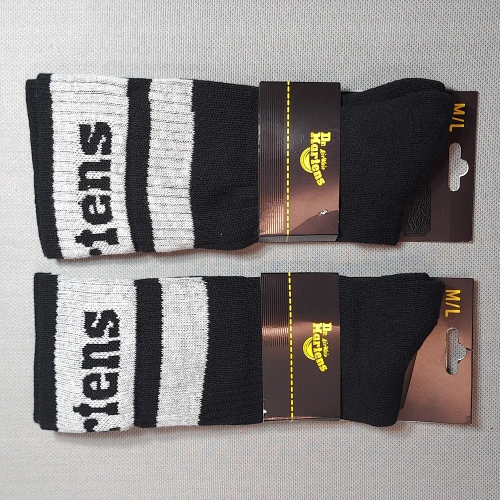 2-Pairs Dr. Martens Crew Socks Athletic‎ Logo Black/Gray Size M/L